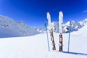 Ski, winter season , mountains and ski equipments