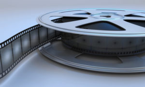 Retro reel film close-up. 3d render image.